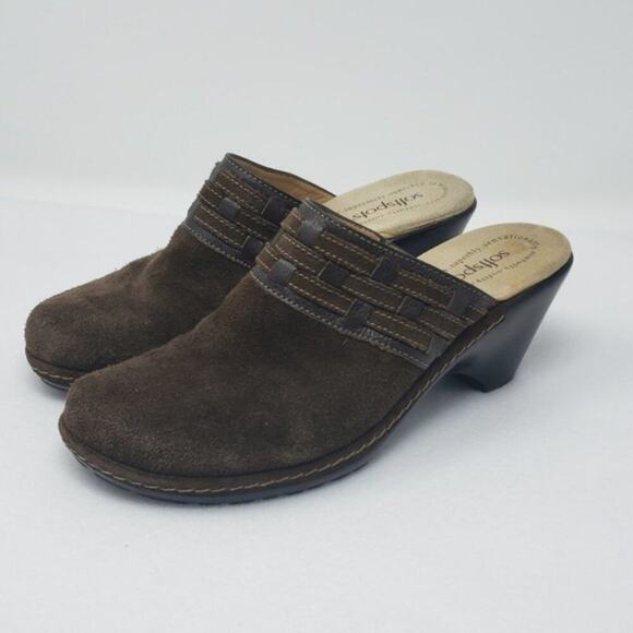 SoftSpots Suede Leather Clog Slip On Mules Booties Casual Comfy Women's 8M - Picture 1 of 8